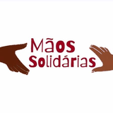 Logotipo da ONG Mãos Solidárias: duas mãos estendidas uma em direção à outra, com o nome da ONG entre elas